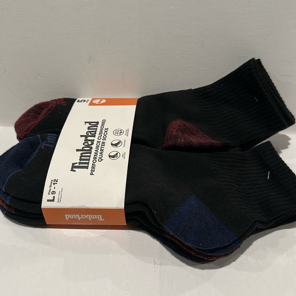 NWT Timberland Performance Cushioned Quarter Sock (5) Pairs in Pack. Size 9 - 12